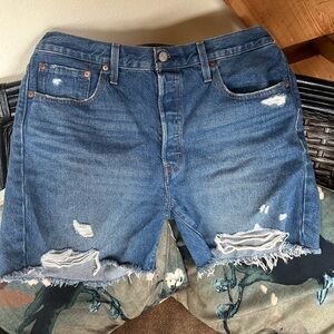 Levi Distressed Button Fly Denim Shorts